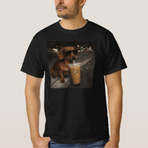 Camiseta Meme de perro divertido Dachshund bebiendo café he
