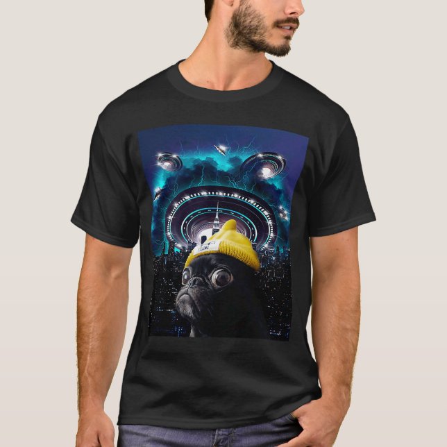 Camiseta Meme de pug Alien UFO Selfie Cute Dog (Anverso)