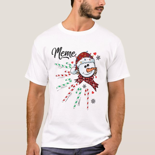 Camiseta Meme de Snowman Candy Cane Navidades navideños gra (Anverso)