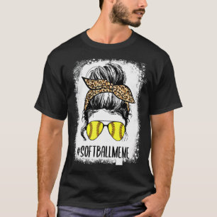 Camiseta Meme de Softball blanqueado Life Leopard Messy Bun