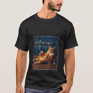 Camiseta Meme divertido de gato femenino fumando cerveza re