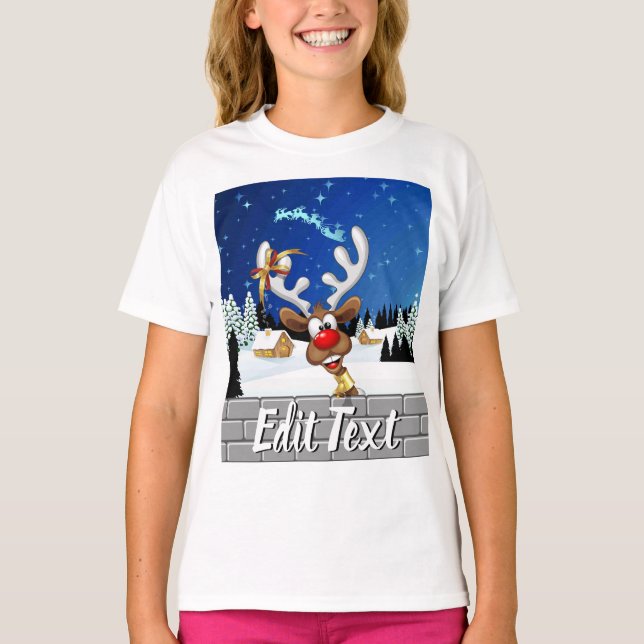 Camiseta Meme Divertido de Navidad de Reno Espiando (Anverso)