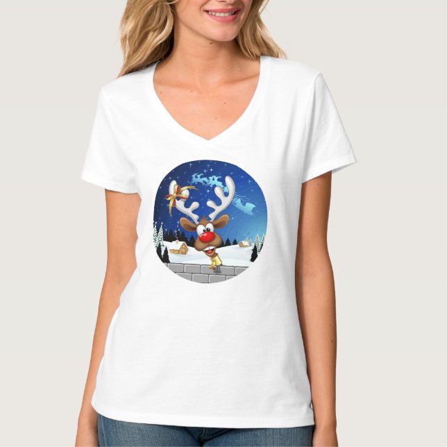 Camiseta Meme Divertido de Navidad de Reno Espiando (Anverso)