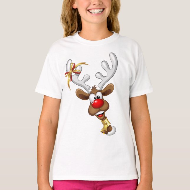 Camiseta Meme Divertido de Navidad de Reno Espiando (Anverso)