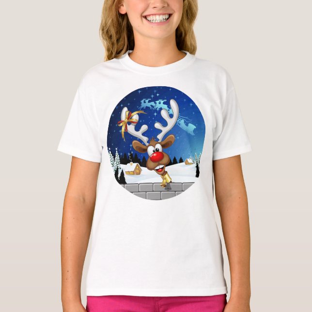 Camiseta Meme Divertido de Navidad de Reno Mirando (Anverso)