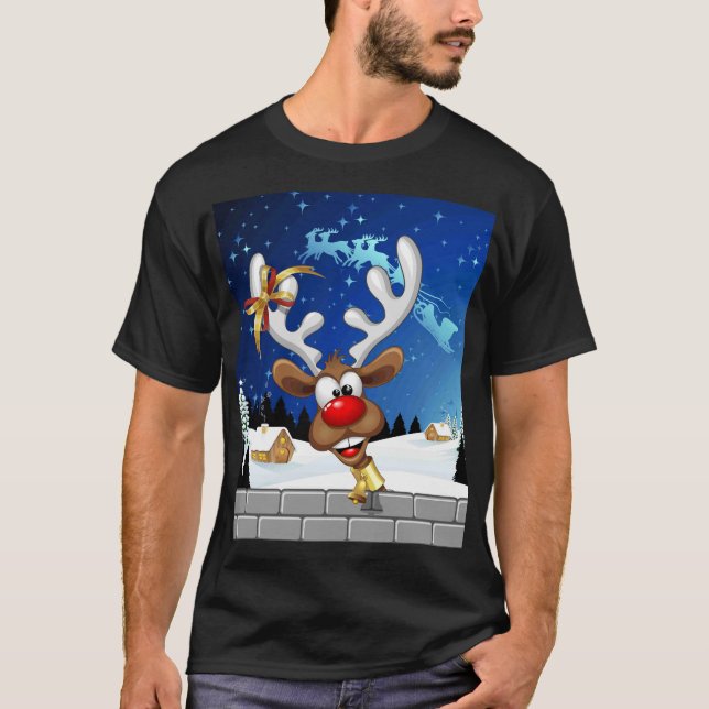 Camiseta Meme Divertido de Navidad de Reno Mirando (Anverso)