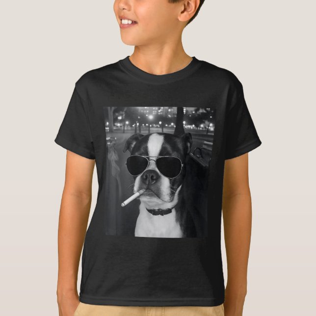 Camiseta Meme Divertido de Perro Fumando Cigarrillo Perro A (Anverso)