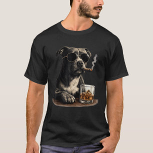 Camiseta Meme Divertido de Pitbull Fumando Puro Whisky Perr