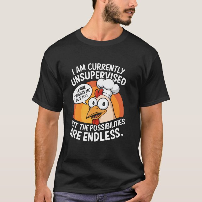 Camiseta Meme Divertido de Pollo sin Supervisión (Anverso)