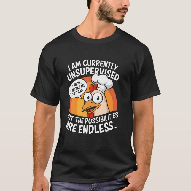 Camiseta Meme Divertido de Pollo sin Supervisión (Anverso)