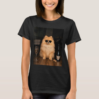 Camiseta Meme divertido de Pomerania bebiendo champán