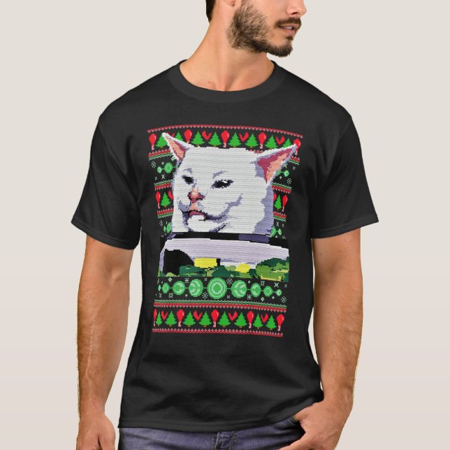Camiseta Meme Dress Woman Yelling At A Cat Ugly X mas Sweat (Anverso)
