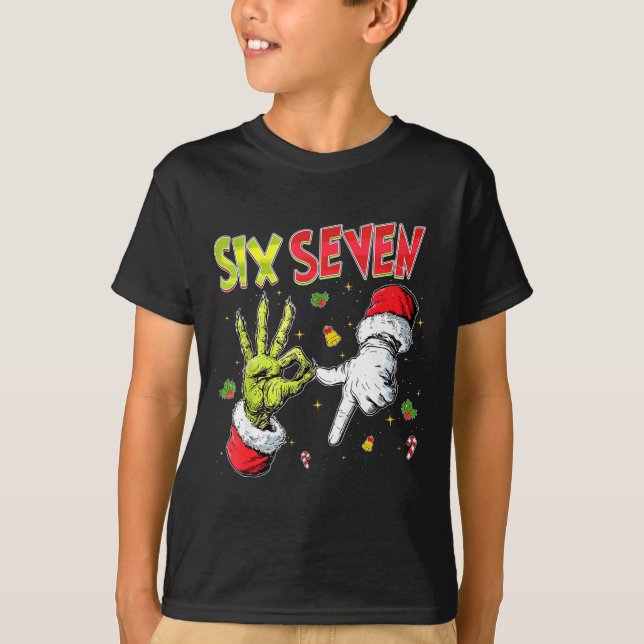 Camiseta Meme Number 67 Bro Slang Six Seven Christmas Hand  (Anverso)