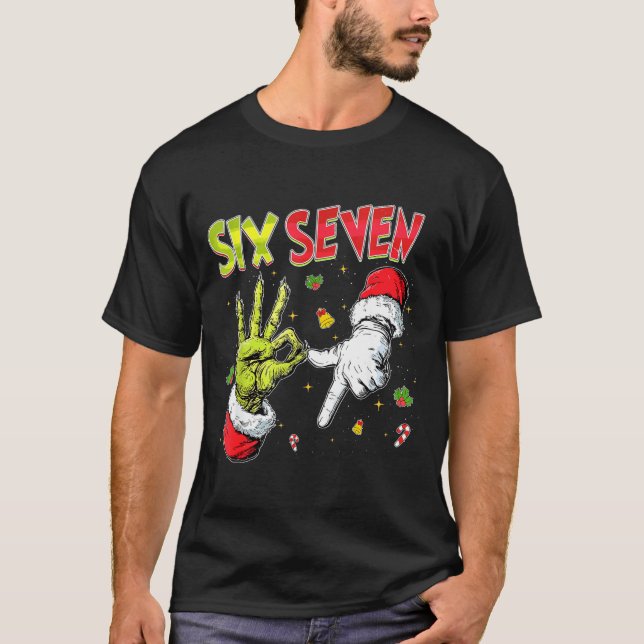 Camiseta Meme Number 67 Bro Slang Six Seven Christmas Hand  (Anverso)