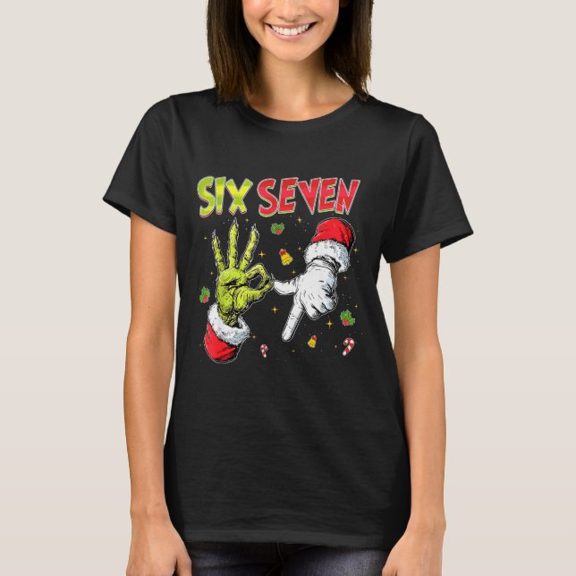 Camiseta Meme Number 67 Bro Slang Six Seven Christmas Hand  (Anverso)