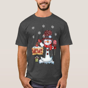 Camiseta Meme Snowman Christmas Candy Cane Red Plaid Santa