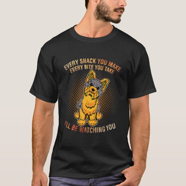 Camiseta Meme Terrier de Yorkshire Cada bocadillo que voy a (Anverso)