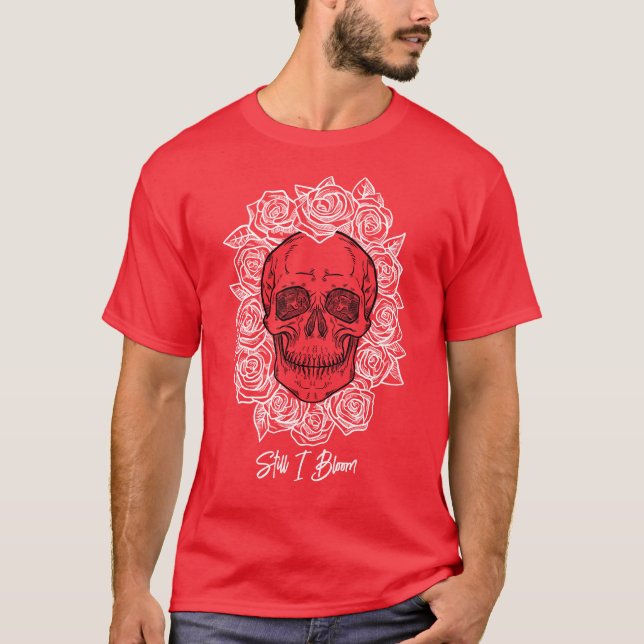 Camiseta ¡Memento Mori! Calavera y Rosas, mano dibujada (Anverso)
