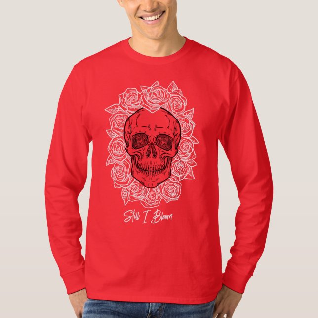 Camiseta ¡Memento Mori! Calavera y Rosas, mano dibujada (Anverso)