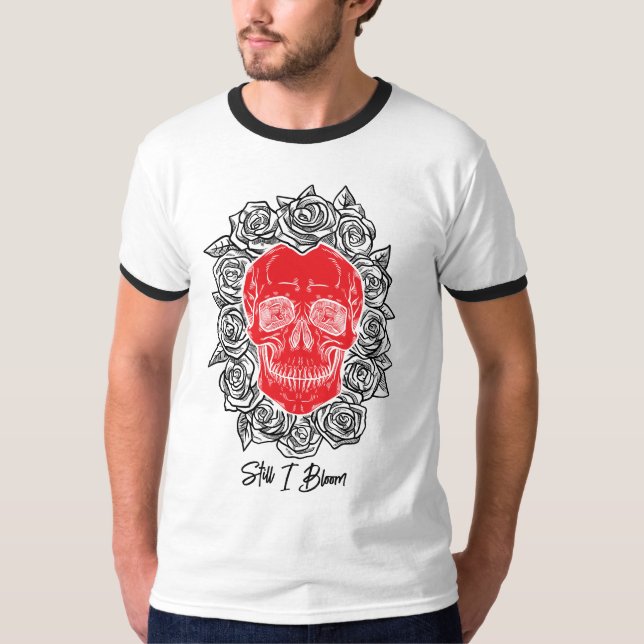 Camiseta ¡Memento Mori! Calavera y Rosas, mano dibujada (Anverso)