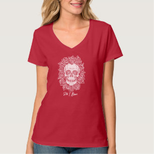 Camiseta ¡Memento Mori! Calavera y Rosas, mano dibujada