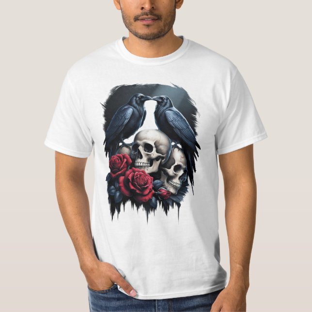 Camiseta Memento Mori: Composición floral oscura con Raven (Anverso)