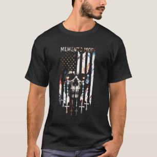 Camiseta Memento Mori Rosario Católico Cráneo Bandera Ameri