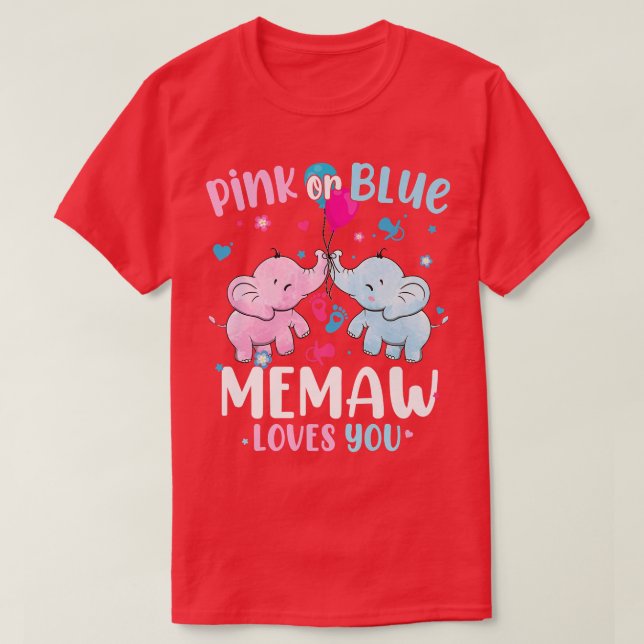 Camiseta Memo rosa o azul te ama género revela elefante (Diseño del anverso)