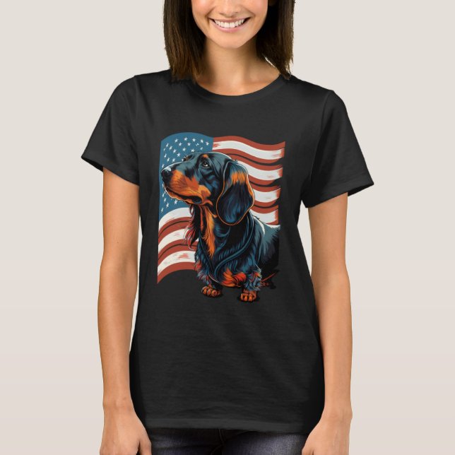 Camiseta Memorial Day Dachshund USA American Flag 4th of Ju (Anverso)