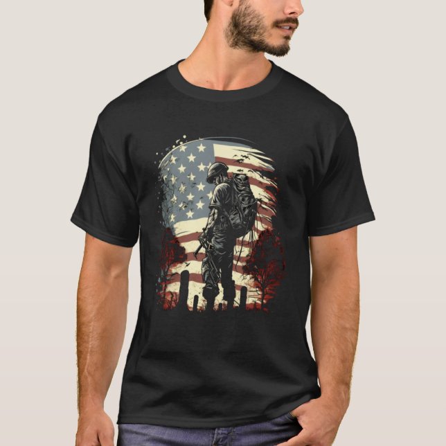 Camiseta Memorial Day Fallen Veteran Soldier American Flag  (Anverso)