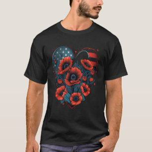 Camiseta Memorial Day Red Poppy Flor Estados Unidos Bandera