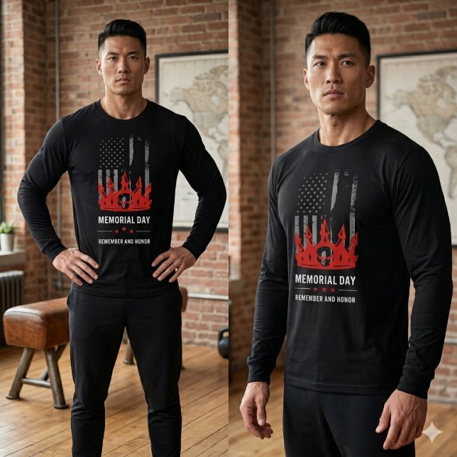 Camiseta Memorial Day Remember and Honor US Flag Patriotic  (Bold Remember and Honor graphic tee, perfect for meaningful Memorial Day events.)