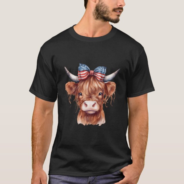 Camiseta Memorial Day Veterans Day 4Th Of July Highland Cow (Anverso)