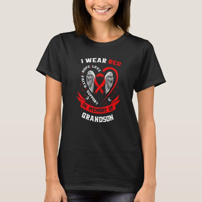 Camiseta Memorial Gifts For Loss of Grandson Heart Disease  (Anverso)