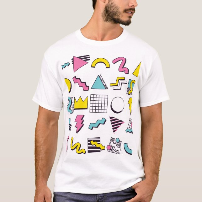 Camiseta Memphis de los 90: Elementos de diseño pop. (Anverso)