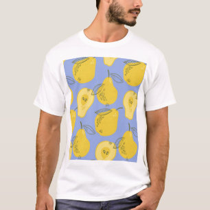 Camiseta Memphis estilo peras: fondo azul.