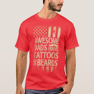 Camiseta Men Awesome Dads Have Tattoos And Beards US Flag F
