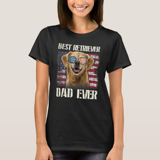 Camiseta Men Best Retriever Sunglasses Dad Ever American Fl (Anverso)