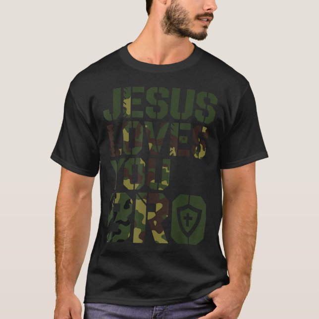 Camiseta Men Jesus Loves You Bro Funny Christian Boy Godson (Anverso)