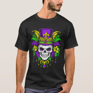 Camiseta Men Mardi Gras Skull Carnival Festival Jester Bead