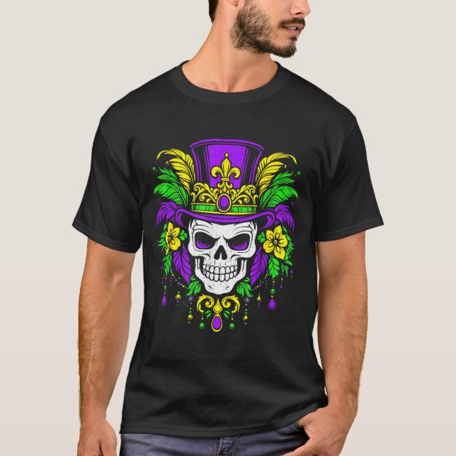 Camiseta Men Mardi Gras Skull Carnival Festival Jester Bead (Anverso)