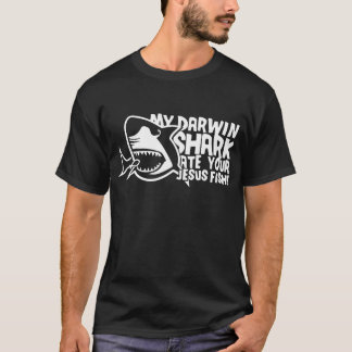 Camiseta Men_s mi tiburón de Darwin comió sus pescados Jo