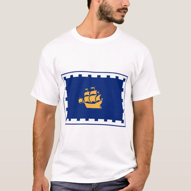 Camiseta Men T Shirt with Flag of Quebec City, Canada (Anverso)