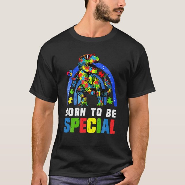 Camiseta Menor conciencia del autismo Dinosaurio Nació espe (Anverso)