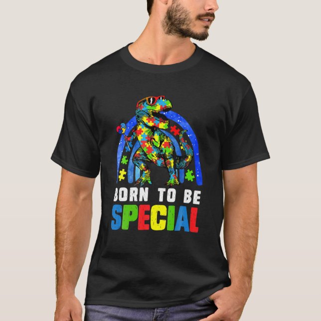 Camiseta Menor conciencia del autismo Dinosaurio Nació espe (Anverso)