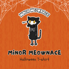 Camiseta Menor Meownace Boo Espeluznante Gato Esqueleto Hal