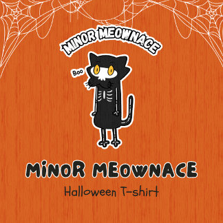 Camiseta Menor Meownace Boo Espeluznante Gato Esqueleto Hal