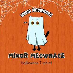 Camiseta Menor Meownace Fantasma Azul Divertido Gato Hallow