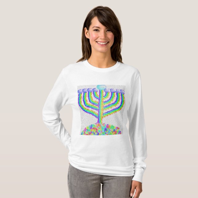 Camiseta menorá arcoíris de Janucá  (Anverso completo)