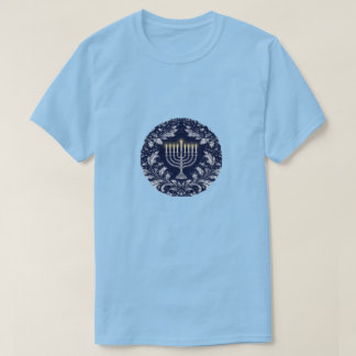 Camiseta Menorá Azul Marino Profundo Patrón William Morris